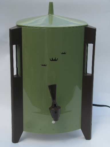 Retro 60s electric coffee percolator, green plastic mod triangle shape