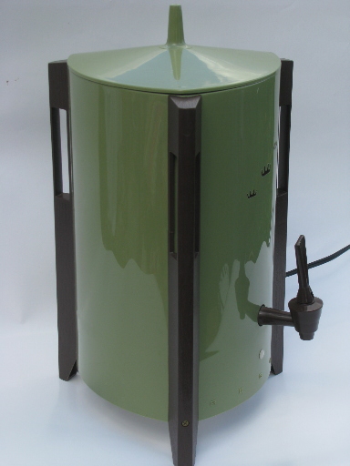 Retro 60s electric coffee percolator, green plastic mod triangle shape