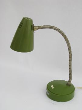 Retro 60s vintage lime green plastic desk lamp, mod gooseneck light