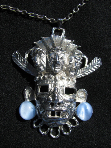 Retro 60s vintage tiki god metal pendant necklace & chain