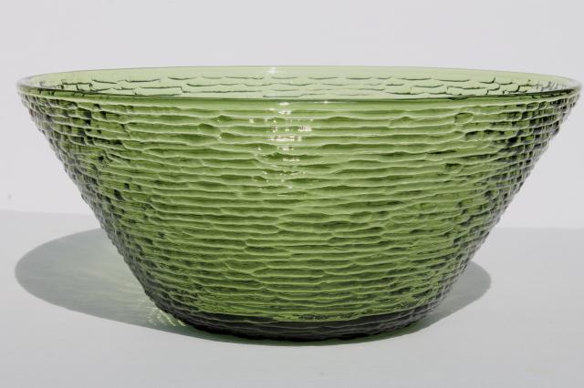 retro 70s Soreno avocado green textured glass, vintage punch cups & bowl set