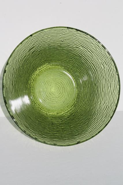 retro 70s Soreno avocado green textured glass, vintage punch cups & bowl set