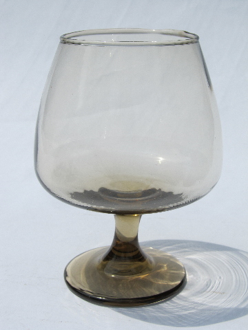 Retro 70s brandy snifter glasses, set of 4 in mod smoke brown glass
