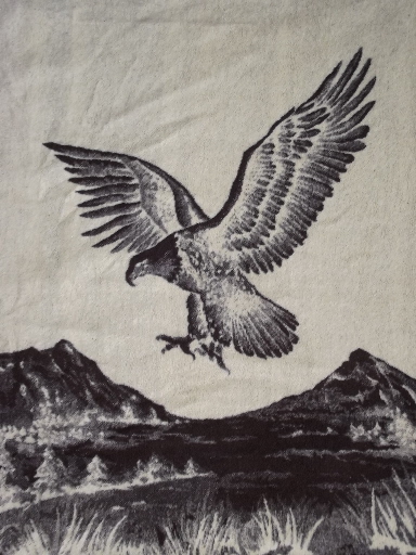 Retro 70s flying eagle throw, heavy acrylic Mexican blanket style, made in Spain