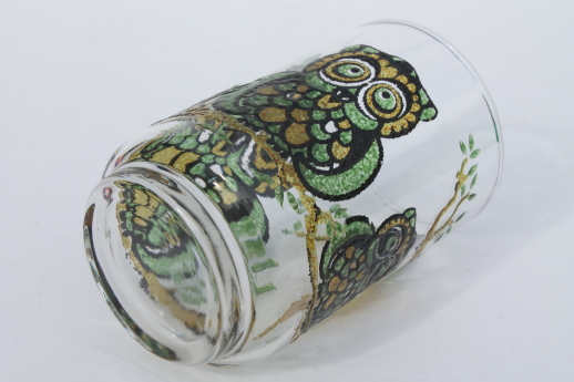 Retro 70s owl glass tumbler, collectible vintage jelly jar glass / pencil holder?