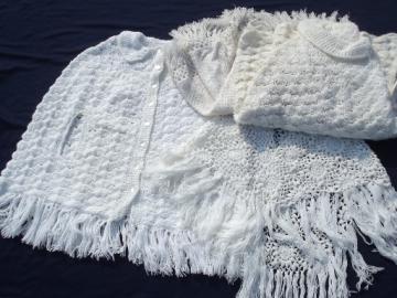 Retro 70s vintage poncho, shawl sweaters, fluffy  lacy white crochet