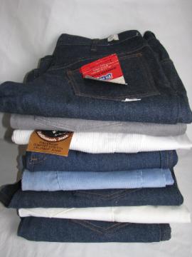 Retro 70s vintage western wear jeans & denim lot, original tags Levis Wrangler Big Smith