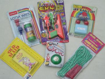 Retro 80s vintage toy lot, party games favors cheap toys on original cards