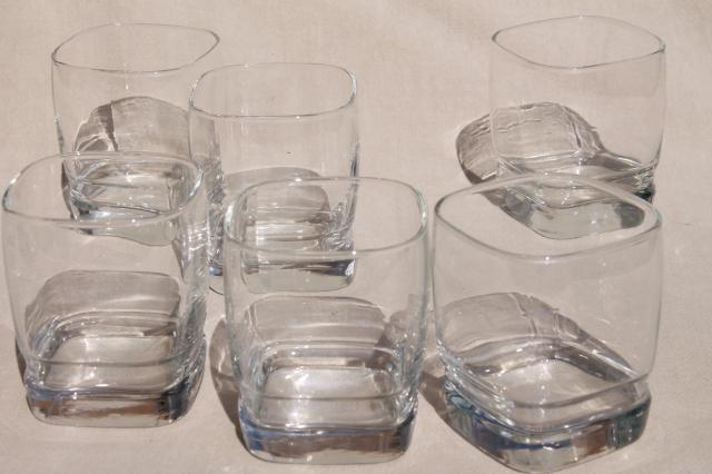 retro Libbey Carrington square glass tumblers, on the rocks double old fashioned glasses