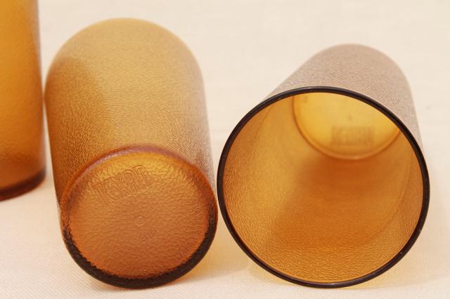 retro amber gold pebble textured plastic restaurant drinking glasses, unbreakable tumblers