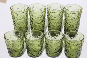 retro avocado green textured glass drinking glasses, Lido Milano low-balls & high-ball tumblers