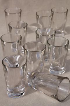 retro barware set of 10 vintage clear glass shot glasses, heavy weighted bottom shots