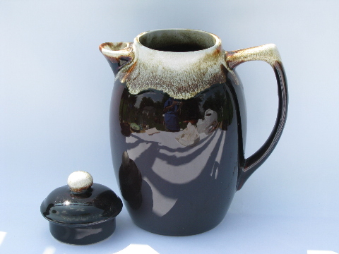Retro brown drip glaze coffee pot, vintage USA pottery
