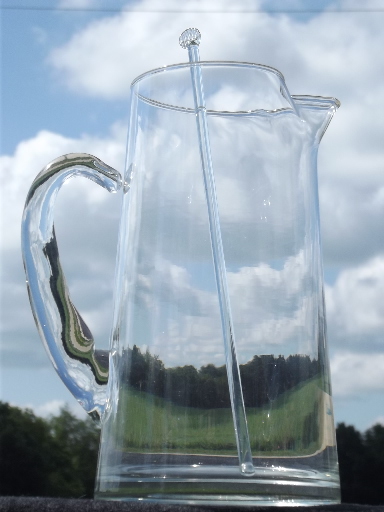 Retro cocktail / sangria pitcher and glass rod stirrer, 70s mod barware