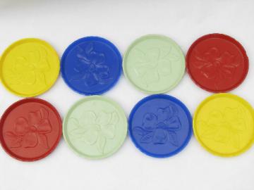 Retro colors 1950s vintage plastic coasters for summer drinks glasses