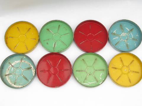 Retro colors mid-century modern vintage metal coasters, set of 8
