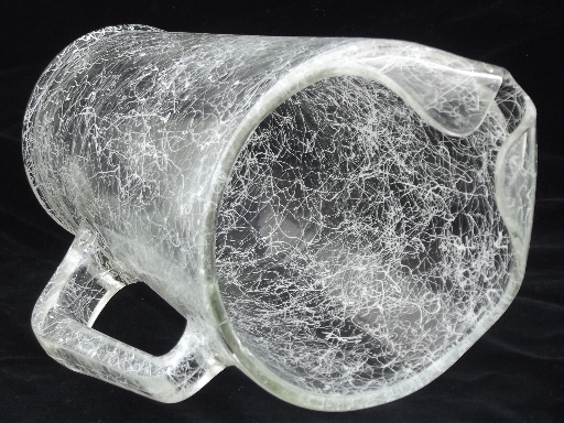 Retro crazy string drizzle glass pitcher, mid-century modern vintage