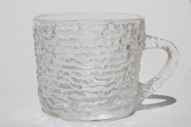 retro crystal clear ice textured glass snack cup or punch cups, vintage Anchor Hocking Soreno