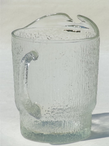 Retro crystal ice textured glass pitcher, vintage Indiana glass