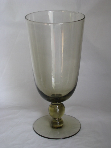 Retro Danish modern smoke brown water / wine glasses, vintage mod glass