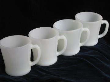 Retro diner style coffee cups, set of 4 vintage Fire-King milk glass mugs