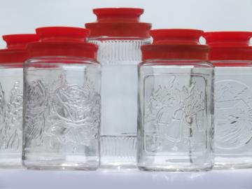 Retro glass canister jars w/ orange lids, Maxwell House coffee canisters