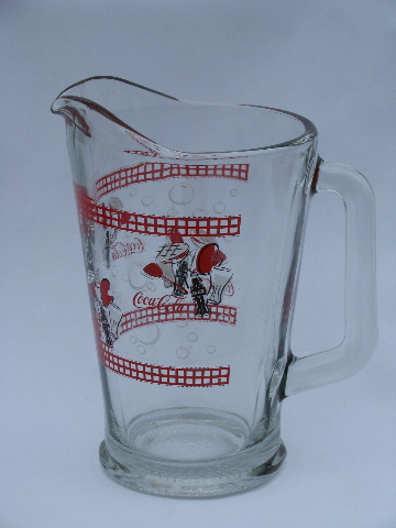 Retro glass Coca Cola pitcher, Coke & barbeque theme!