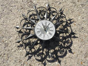 Retro gothic black iron wall clock, mid-century modern vintage starburst