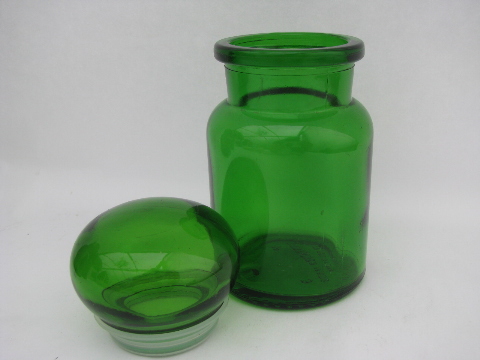 Retro green glass kitchen canisters, airtight seal canister jars set