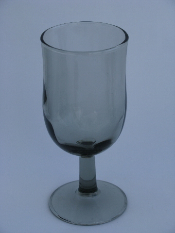 Retro grey smoke glass water goblets / wine glasses
