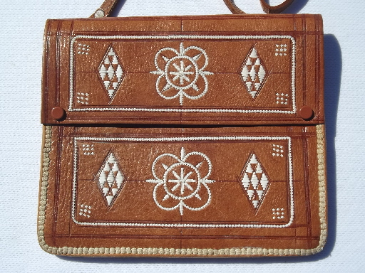 Retro hippie vintage tooled leather shoulder bag purse, made in India