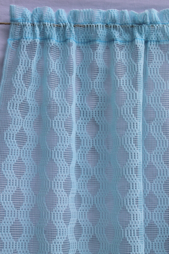 Retro ice blue lace curtains, flocked texture lacy fabric drapes, 60s vintage