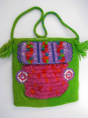 Retro loopy yarn embroidered shoulder bag, Mexico souvenir, Aztec design