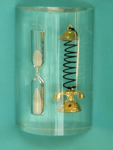 Retro lucite sand timer w/ miniature telephone mid century vintage