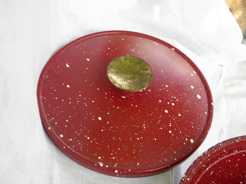 Retro melamine ice bucket, vintage red & white spatterware pattern