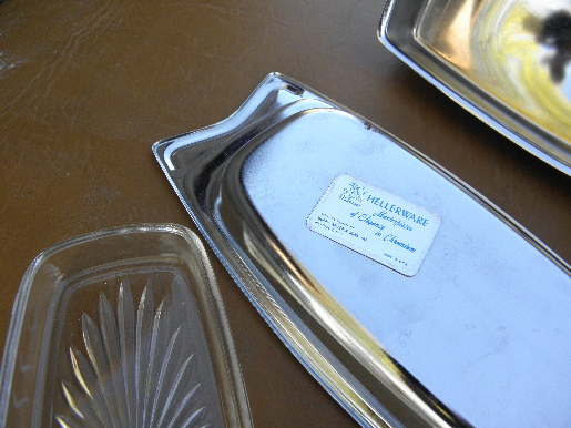 Retro mid-century mod chrome butter dish, vintage Hellerware label