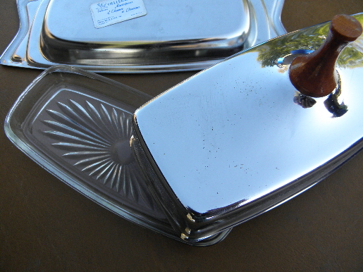Retro mid-century mod chrome butter dish, vintage Hellerware label