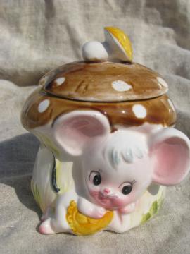 Retro Missy Mouse mustard pot jar, vintage Enesco Japan ceramic