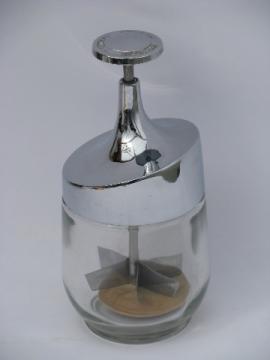 Retro mod 50s vintage chrome & glass kitchen hand chopper jar