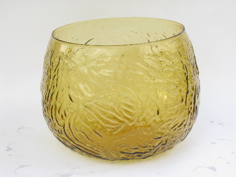 Retro mod roly-poly glasses set, punch bowl & cups, Seneca driftwood amber glass