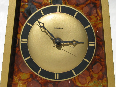 Retro mod vintage Sessions wall clock, imitation tortoise shell on gold