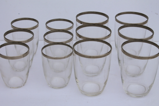 Retro mod vintage silver band cocktail glasses, rocks glasses & tumblers
