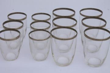 Retro mod vintage silver band cocktail glasses, rocks glasses & tumblers