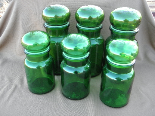 Retro modgreen glass kitchen canisters, airtight seal canister jars set