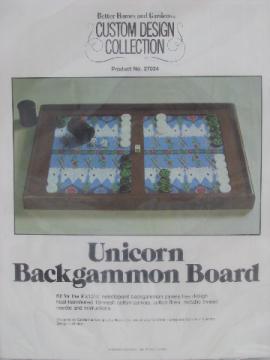 Retro needlepoint canvas / yarns kit for Unicorn backgammon game board