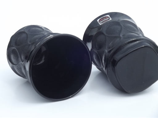 Retro Noritake spotlight ebony black glass tumblers, juice glasses set