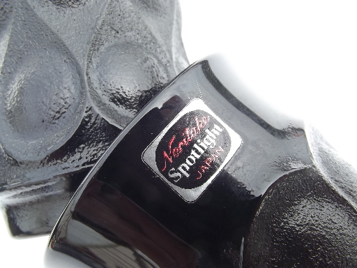 Retro Noritake spotlight ebony black glass tumblers, juice glasses set