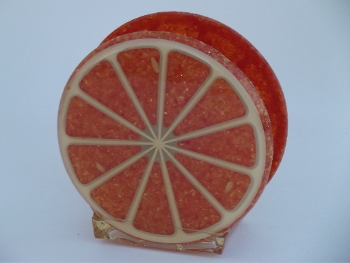 Retro orange lucite citrus slice napkin holder for vintage 1969 kitchen