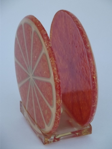 Retro orange lucite citrus slice napkin holder for vintage 1969 kitchen
