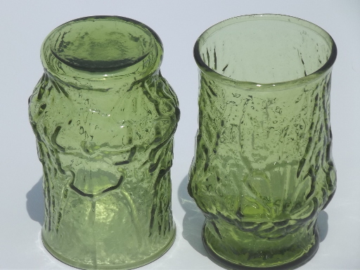 Retro Rain Flower green glass juice glasses, Rainflower tumblers set